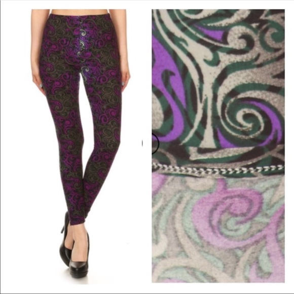 Buttery Soft Purple Black Leggings - Picture 4 of 4